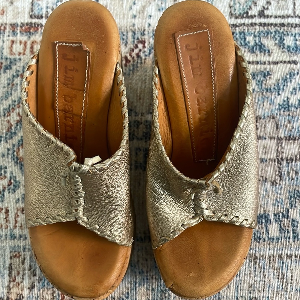 Jim Barnier size 7 cork wedges with metalllic tops